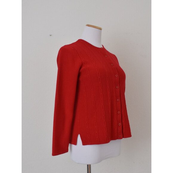 Vintage 90s Acrylic Red Cable Knit‎ Cardigan - Picture 4 of 10